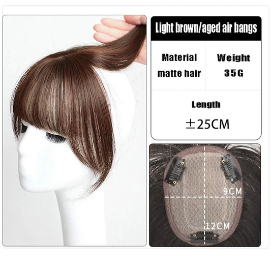 Mydiva Synthetic Air Bangs Heat Resistant Hairpieces Hair Women Natural Short Black Brown Bangs Hair Clips for Extensions